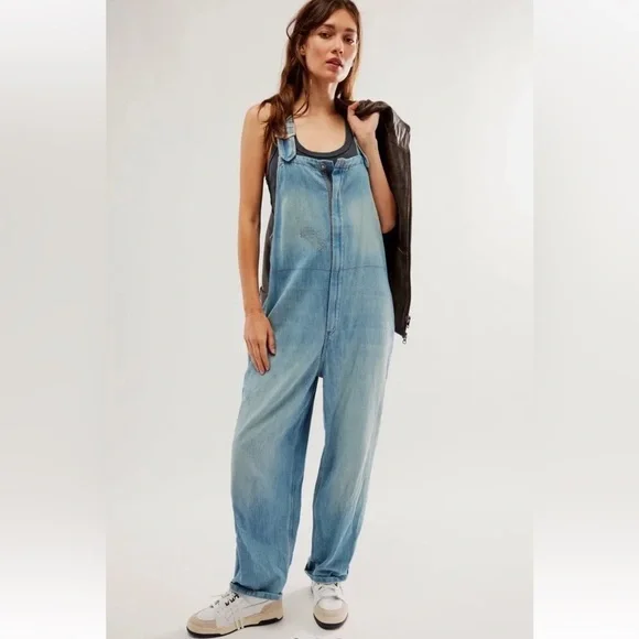 Free People Hunter Denim Overall We The Free Adjustable Straps Slouchy Century - Picture 1 of 5